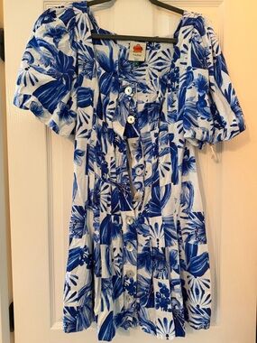 FARM Rio Blue and White Floral Midi Dress